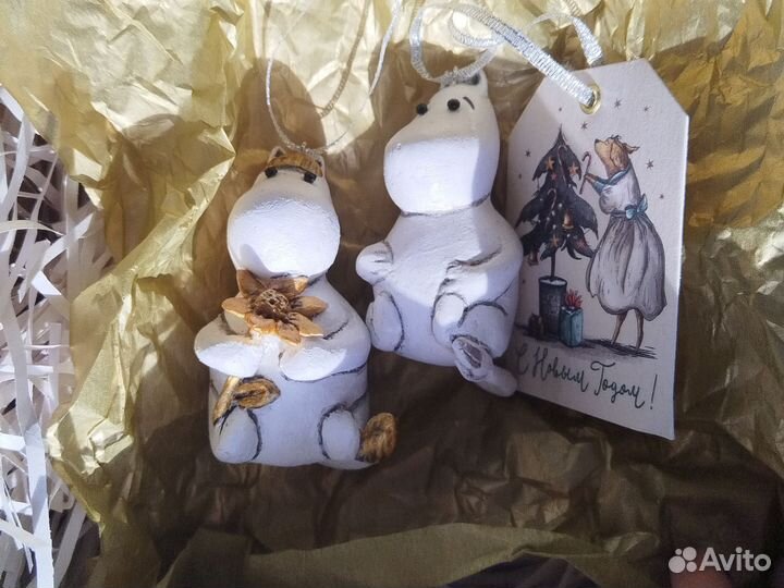 Елочные игрушки папье маше Муми-тролль