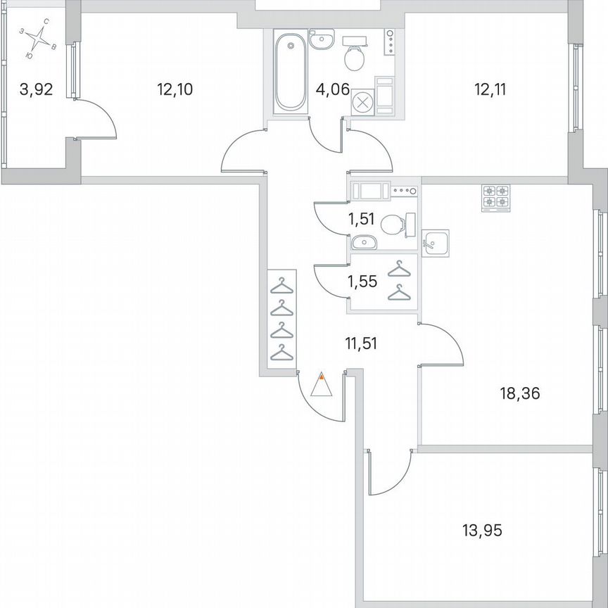 3-к. квартира, 77,1 м², 3/4 эт.