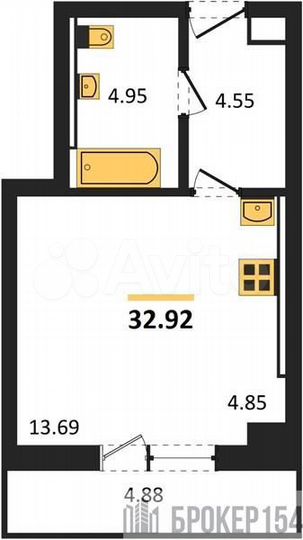Квартира-студия, 32,9 м², 18/27 эт.