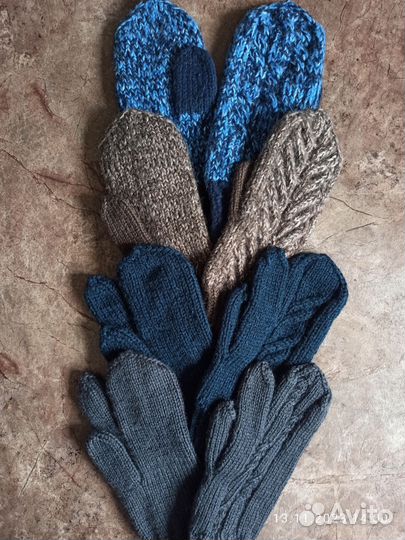 Варежки вязаные мужские, варежки табби