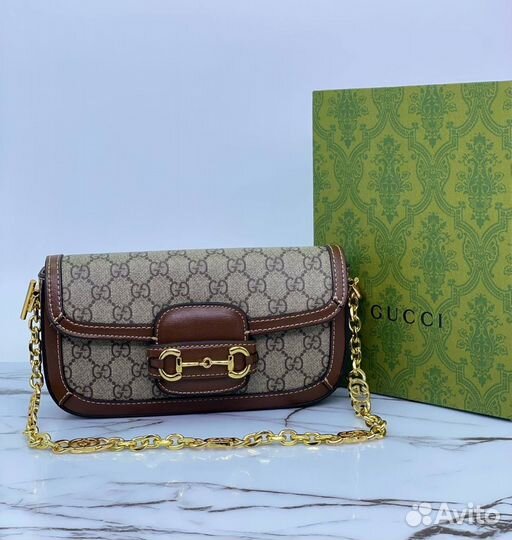 Сумка женская Gucci Horsebit на плечо кожа текстил