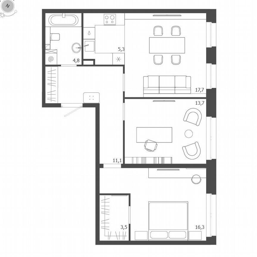 3-к. квартира, 72,4 м², 4/9 эт.