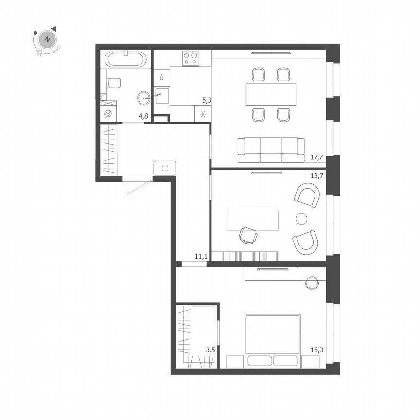 3-к. квартира, 72,4 м², 4/9 эт.