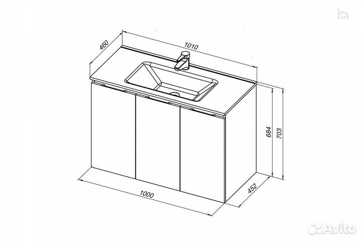 Тумба под раковину для ванной 100 (3 дверцы) Алвит