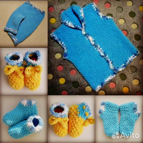 Вязаные жилетки, штанишки, варежки и носочки. 3-6