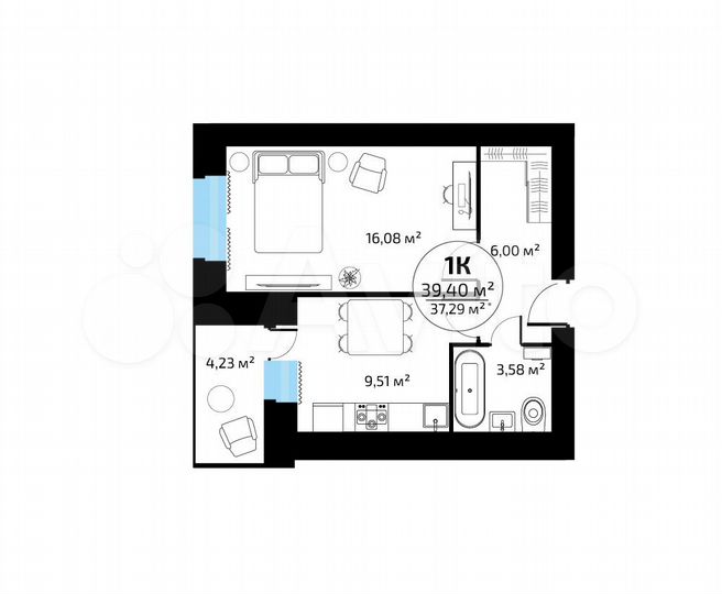1-к. квартира, 37,3 м², 4/16 эт.