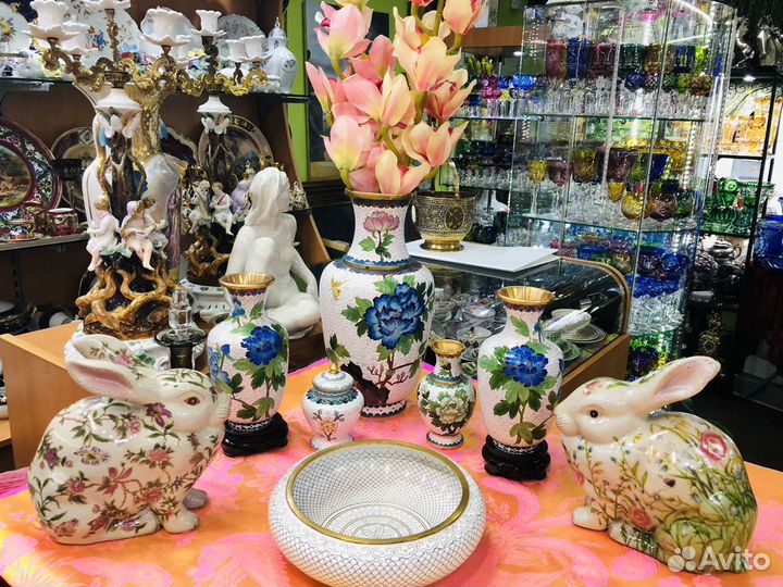 Белая ваза клуазоне эмаль Китай