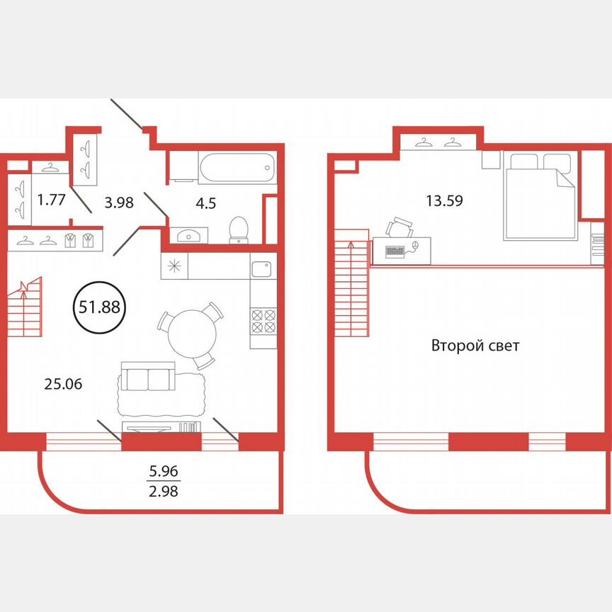 Квартира-студия, 51,9 м², 1/12 эт.
