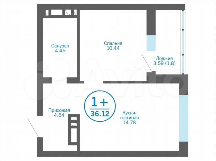 Квартира-студия, 36,1 м², 15/17 эт.