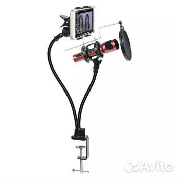 Стойка для микрофона на гусиной шее с поп фильтром