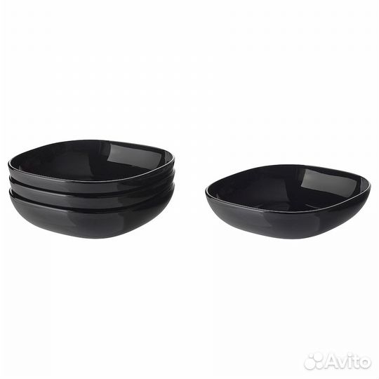 Набор тарелок глубоких, черная, 20x20см 4шт Икеа