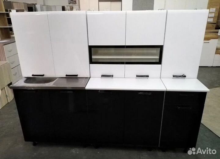 Кухня рио 2.0 м (белый/ черный глянец )