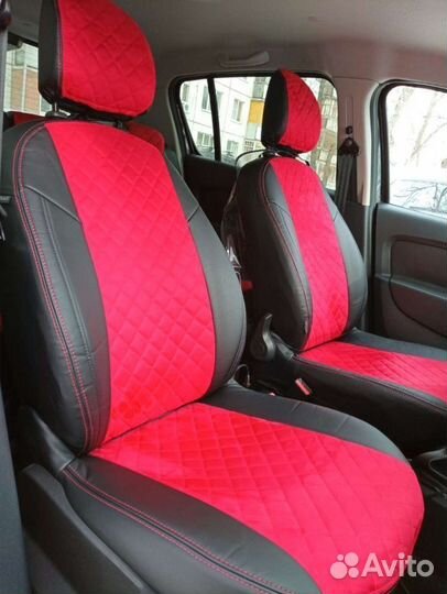 Чехлы из экокожи Ромб черный+красный в авто 5 мест