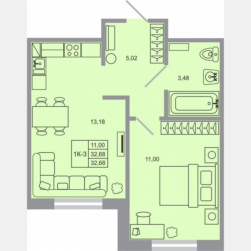1-к. квартира, 32,7 м², 2/17 эт.