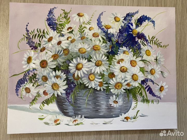 Картина маслом. Ромашки