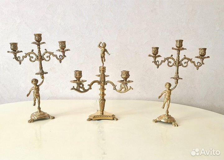 Канделябры подсвечники из бронзы с путти Италия
