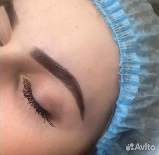 Пудровое напыление, растушевка бровей, глаза и губ