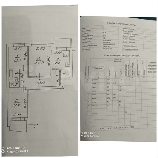 3-к. квартира, 64,8 м², 6/9 эт.