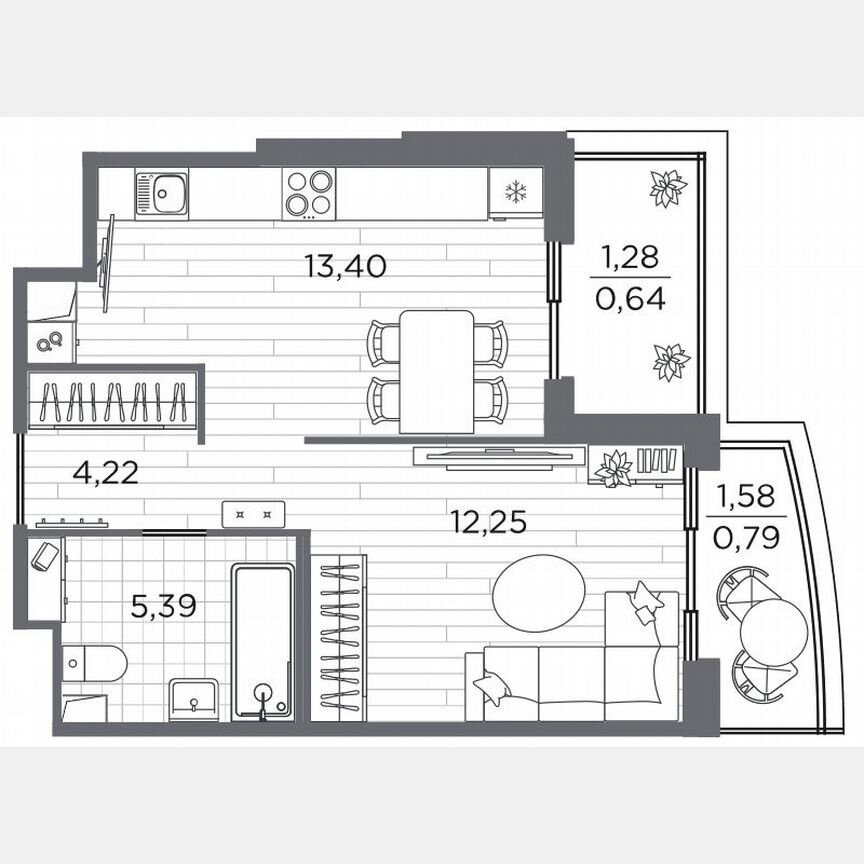 1-к. квартира, 37 м², 2/13 эт.