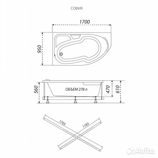 Ванна акриловая 170