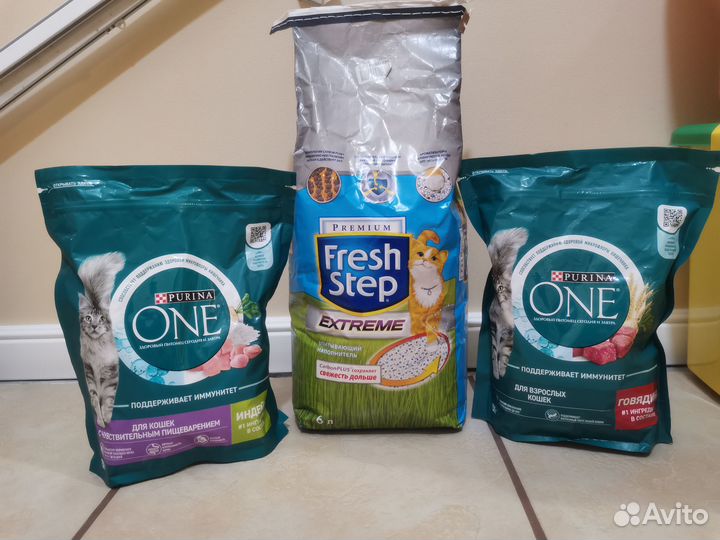 Наполнитель fresh step и корм Purina one