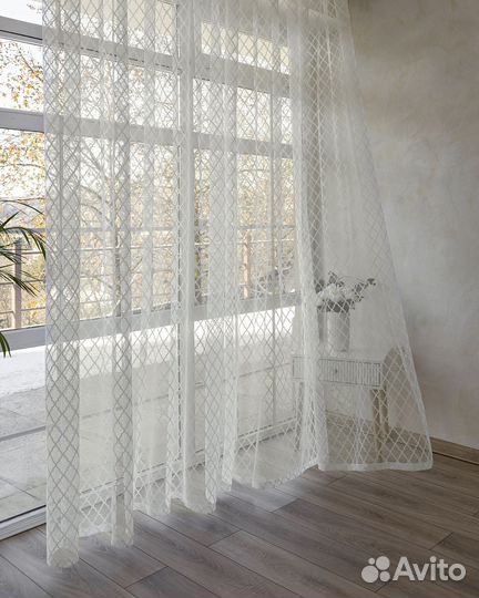 Тюль лира айвори готовый на окна пошив