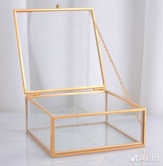 Шкатулка для колец свадебная квадратная стеклянная