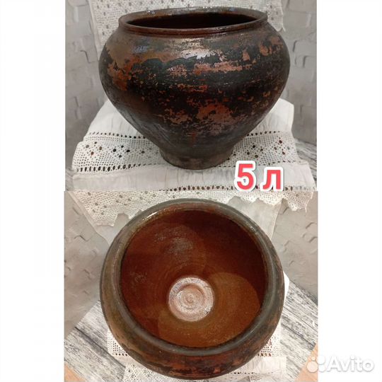 Глиняный горшок крынка чугунок