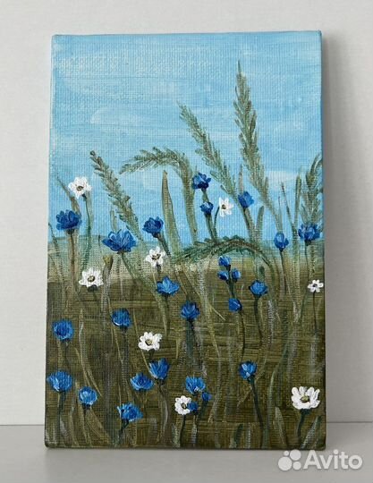 Картина пейзаж поле на холсте 10х15