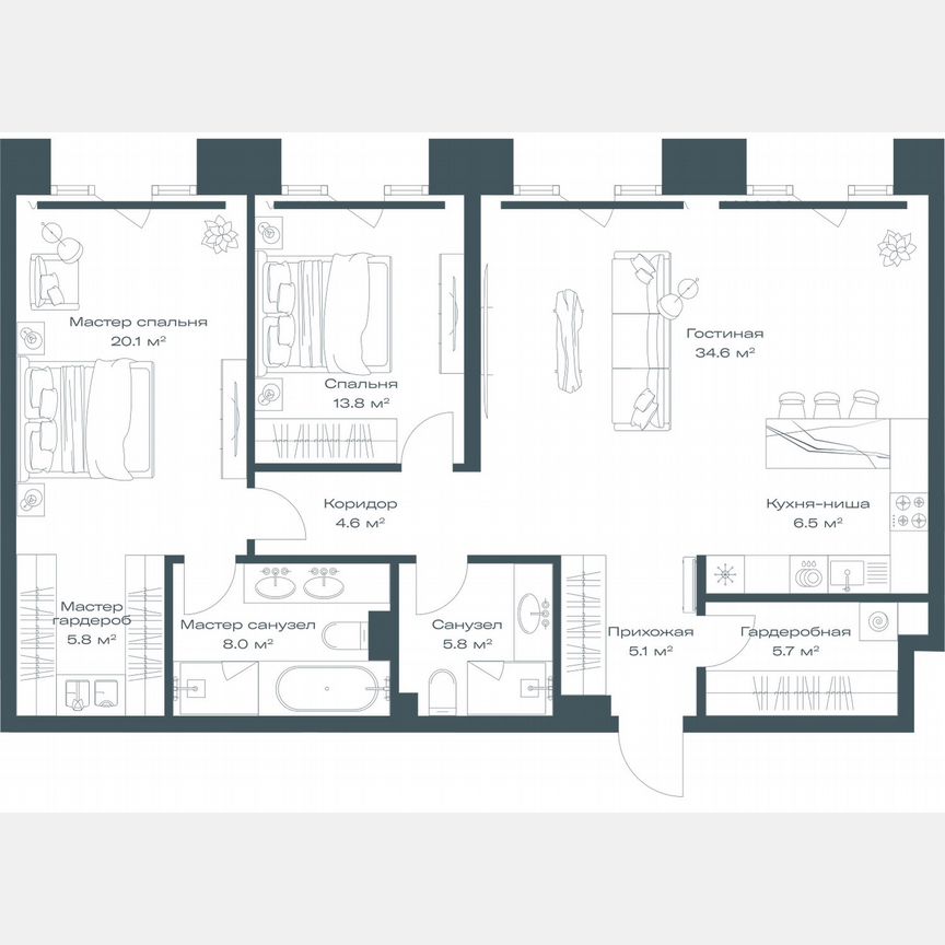 3-к. квартира, 110 м², 4/11 эт.
