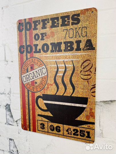 Декор на стену табличка Coffees of Colombia