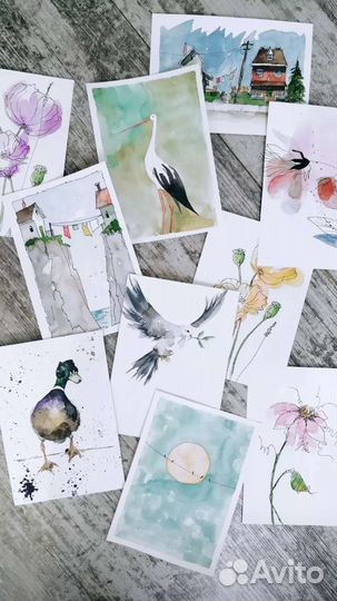 Открытки, акварель, ручная работа