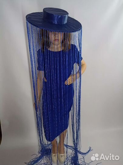 Шляпа с бахромой синяя для фото