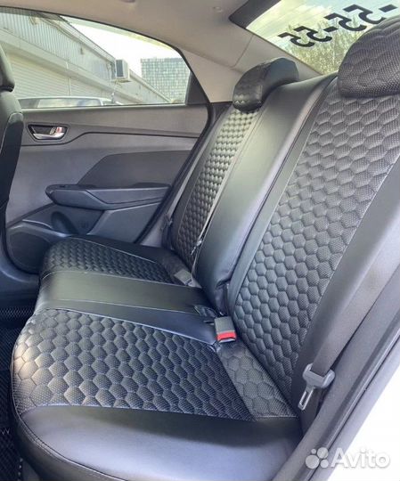 Чехлы Hyundai Solaris 2 Экокожа Соты