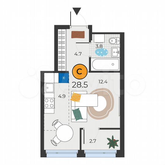Квартира-студия, 28,5 м², 7/19 эт.