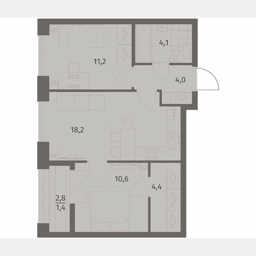 2-к. квартира, 53,9 м², 5/11 эт.