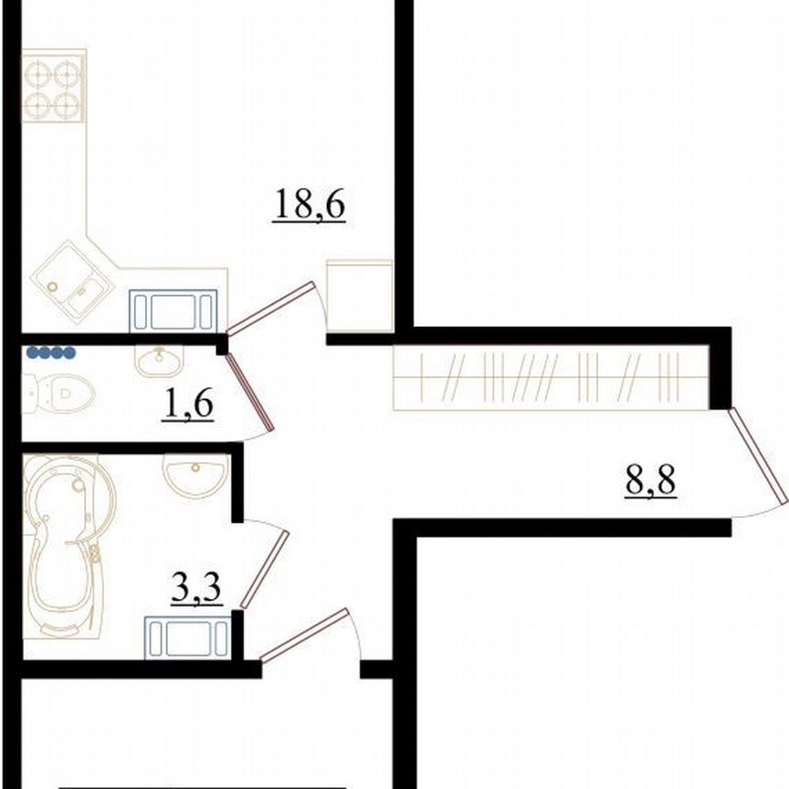 1-к. квартира, 47,6 м², 6/8 эт.