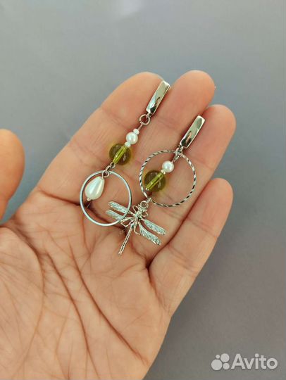 Серьги женские + чокер из бисера и жемчуга