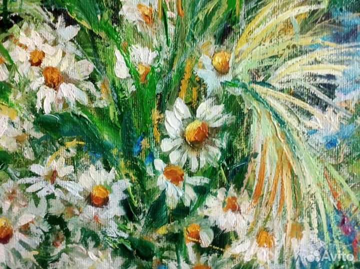 Ромашки букет картина маслом с цветами на холсте