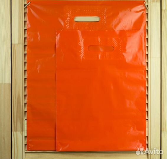 Пакеты с вырубной ручкой, оранжевые