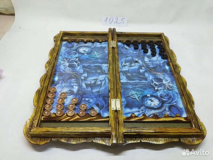 Нарды с пиратами ручной работы со стеклом