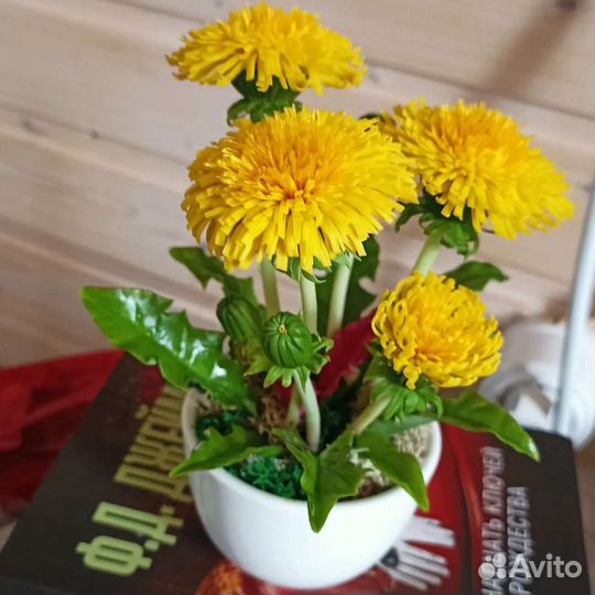 Одуванчики интерьерная композиция, холодный фарфор