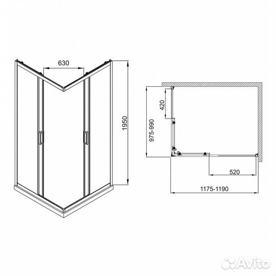 Душевой уголок AVS Куб 120x100 см профиль хром, ст