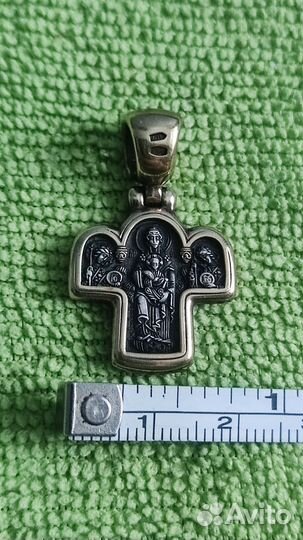 Серебряный крест Спас на троне позолота 925 проба