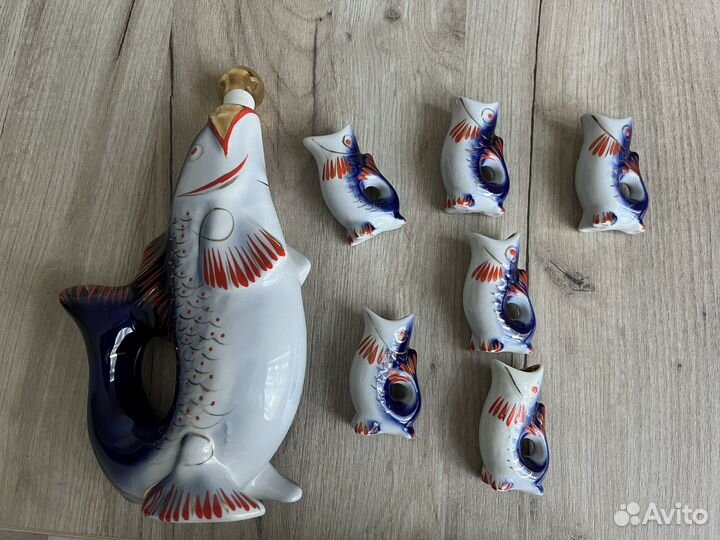 Набор графин и рюмки рыбки