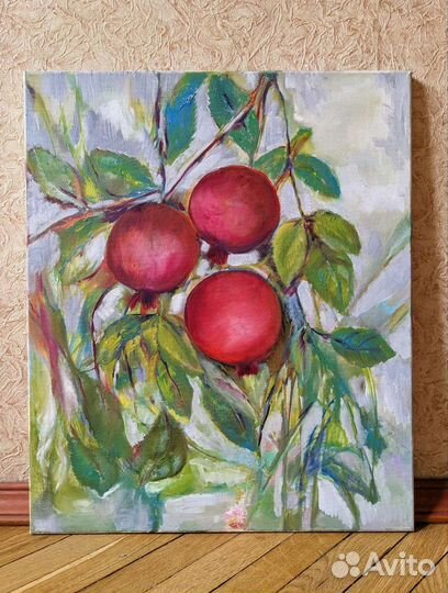 Белая картина Холст Масло Фрукты Ягоды Гранаты