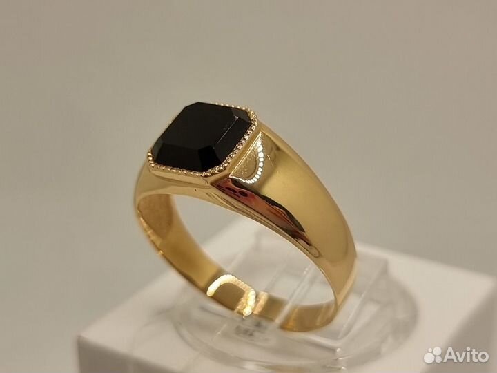 Золотое кольцо печатка Агат 585* (Мармелад)