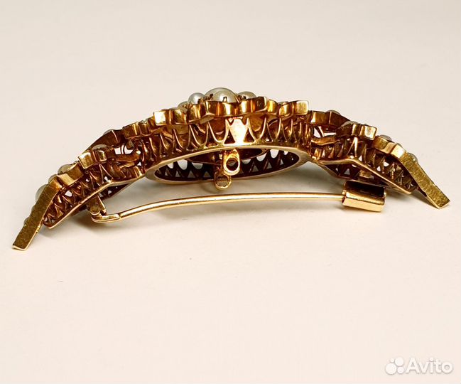 Антикварная золотая брошь с жемчугом и алмазами