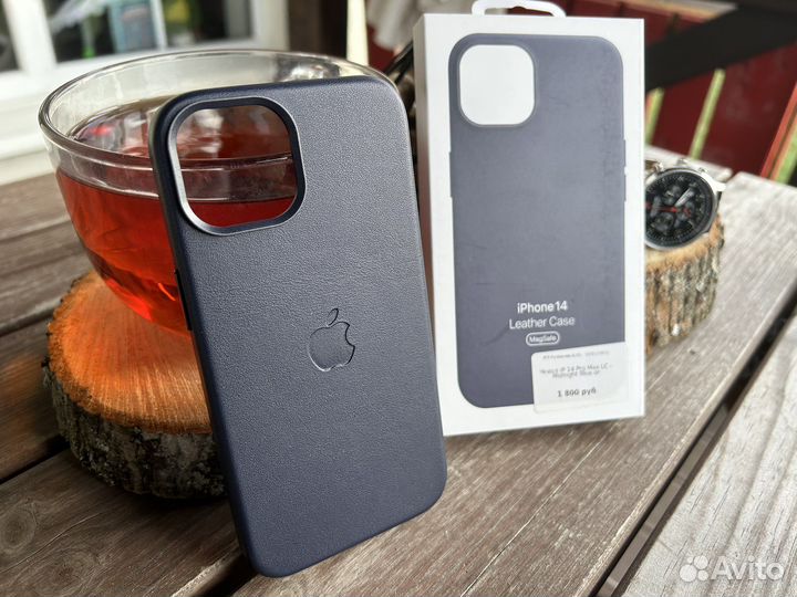 Чехол Кожа iPhone 14 синий