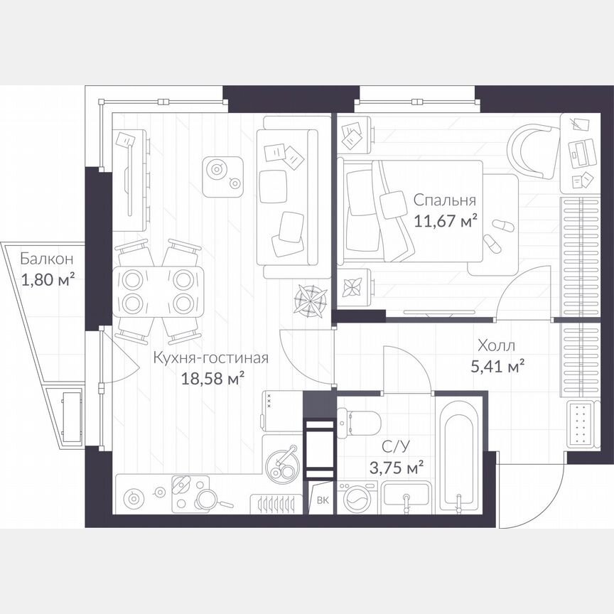 1-к. квартира, 40 м², 7/11 эт.
